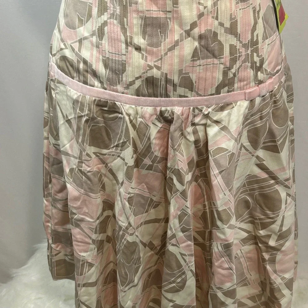 Tahari Skirt Size 2 Pebble Beige Pink Abstract Print‎ Silk Wool Blend